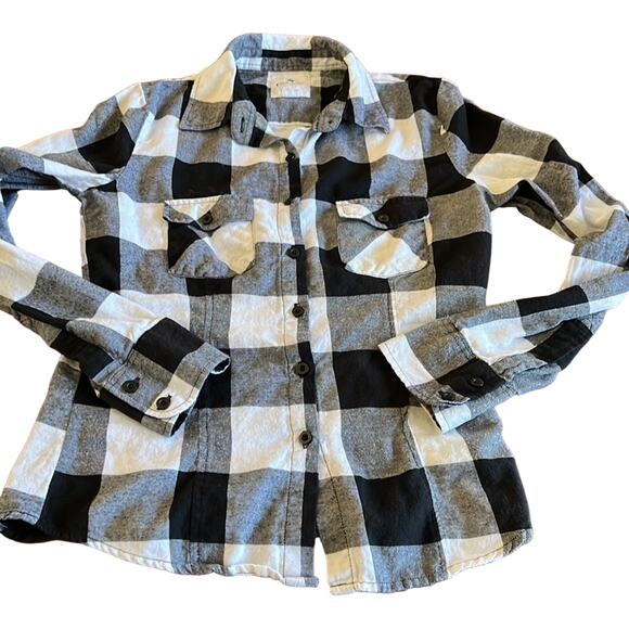 Nollie Slim Fit Juniors Size M Black & White Check Blouse Button Down Preppy - Picture 5 of 9